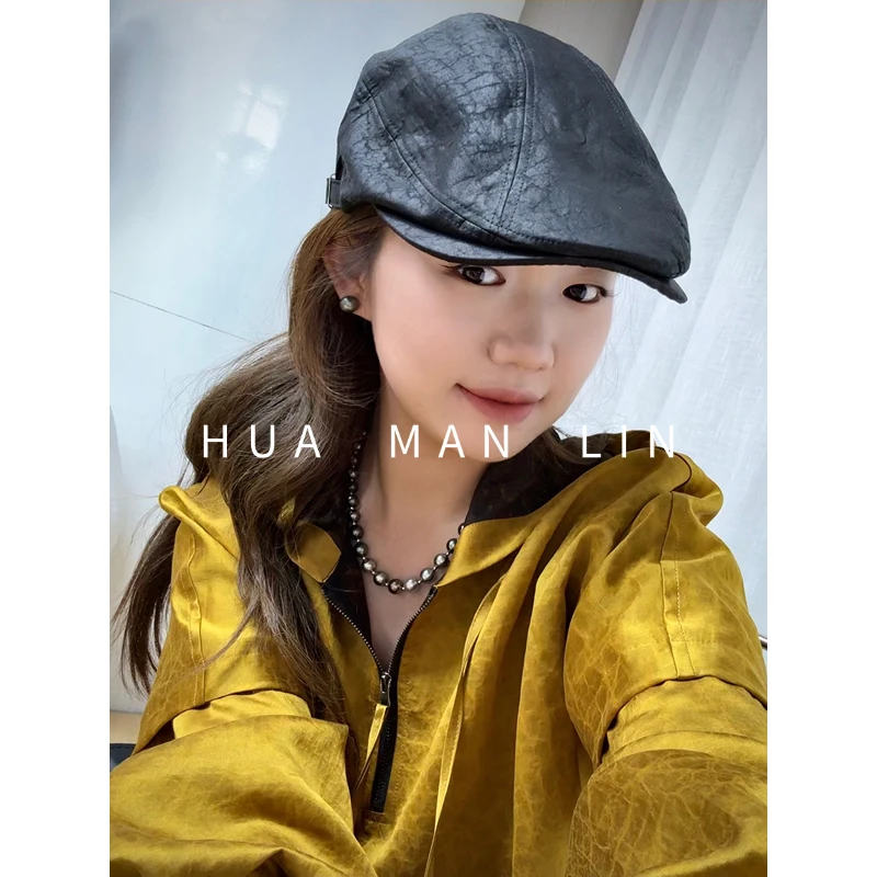 【花滿林】两侧金扣龟裂纹香云纱桑蚕丝前进帽7001 【57cm左右】