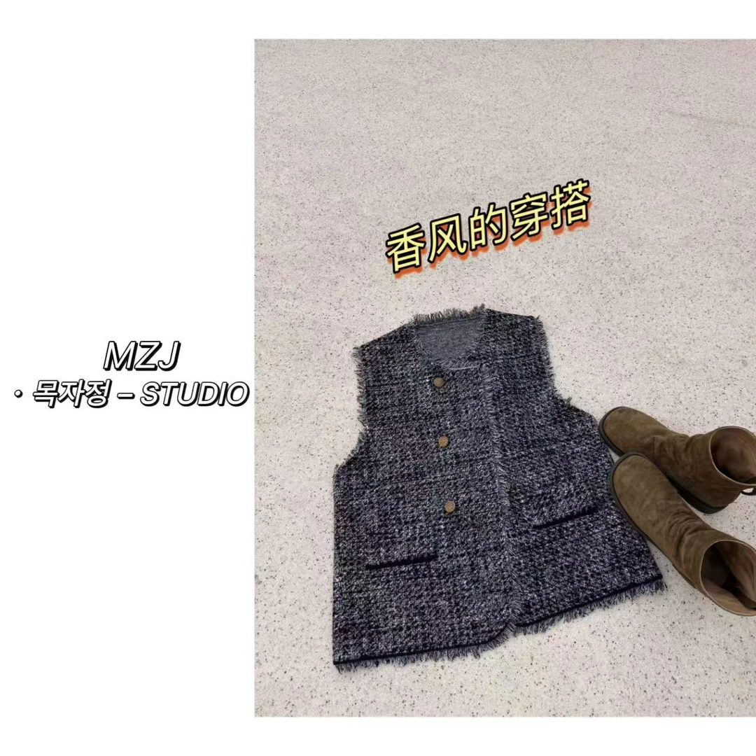 木子静-【秋咖奶冻】流苏双排扣休闲通勤百搭气质香风马甲-820