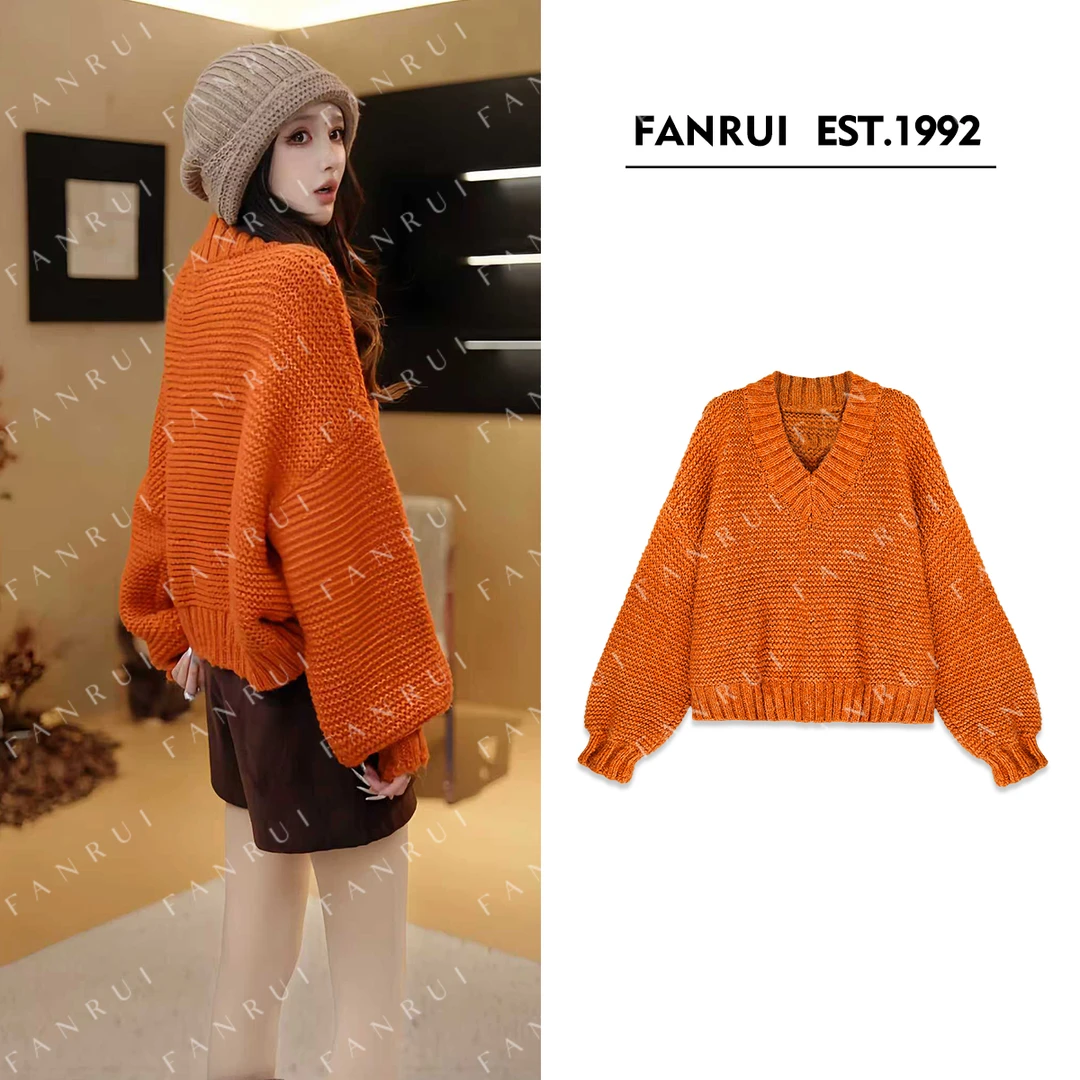 FANRUI/泛芮「贝贝biuu」羊毛混纱V领气质百搭宽松针织毛衣女B18706
