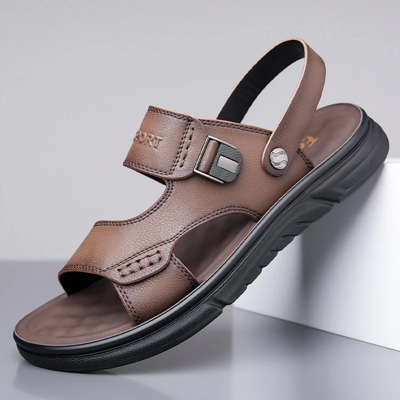 凉鞋男沙滩鞋新款爆款开车鞋夏季真皮男士男款男式休闲透气外穿