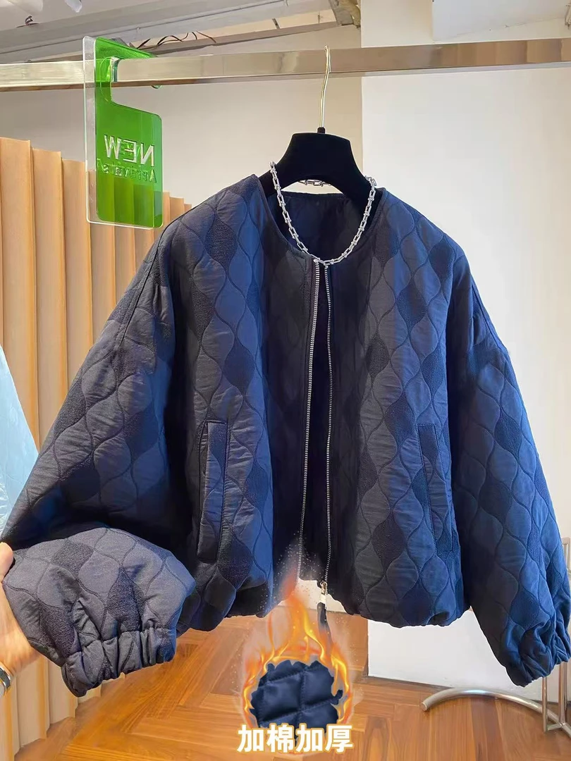 韩系高级感菱格休闲显瘦加棉加厚棉衣外套短款2025新款秋冬季上衣