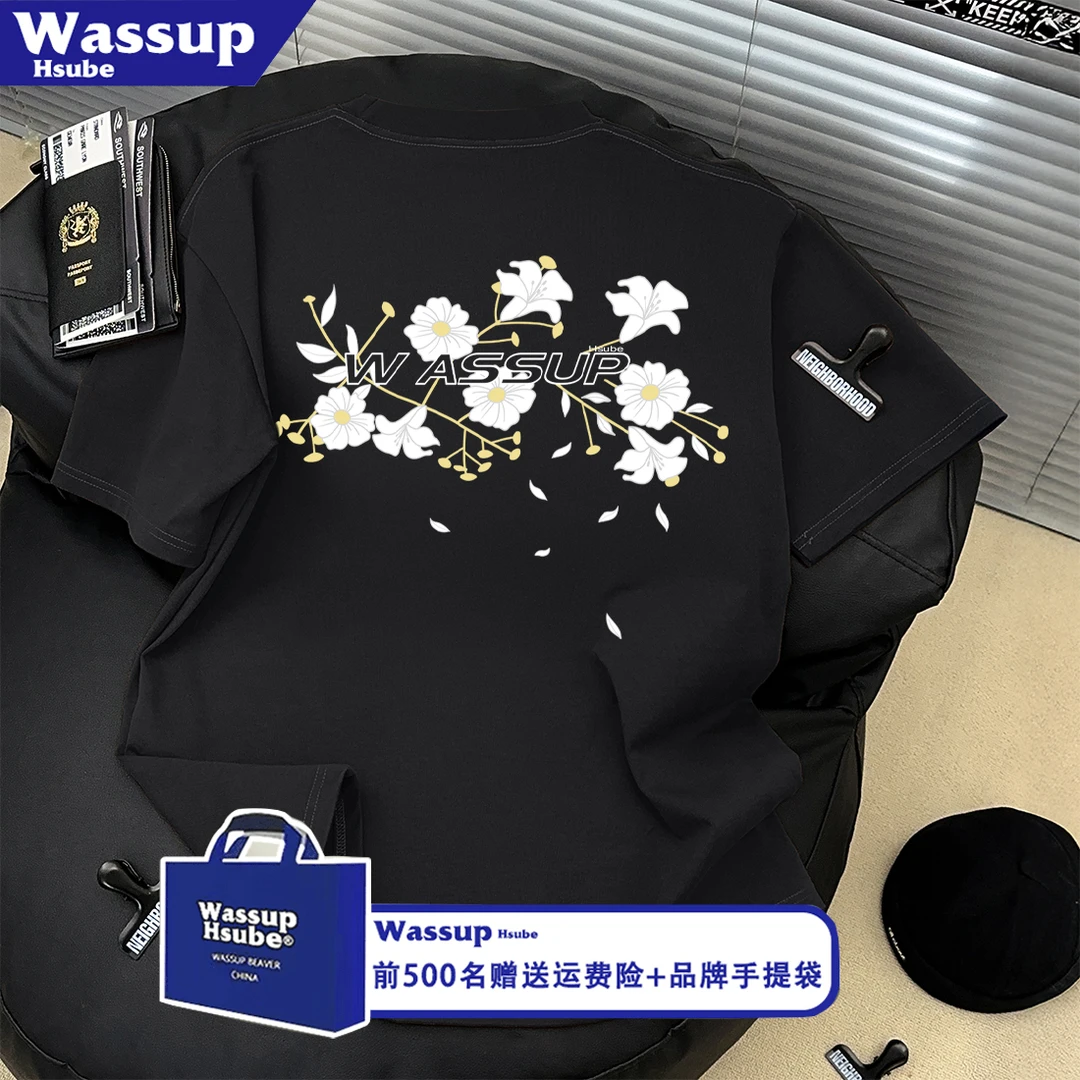 WASSUP HSUBE国潮牌植物花卉印花短袖T恤男女ins简约小众休闲上衣