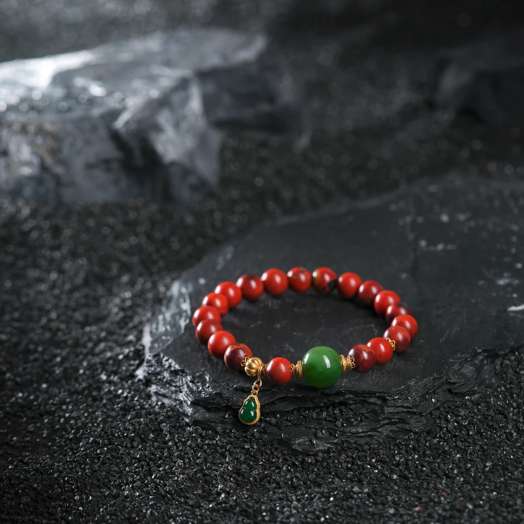 『博姐』·山月丨南红老皮浆料18K金典藏级国风显白手串约8mm+*S6791