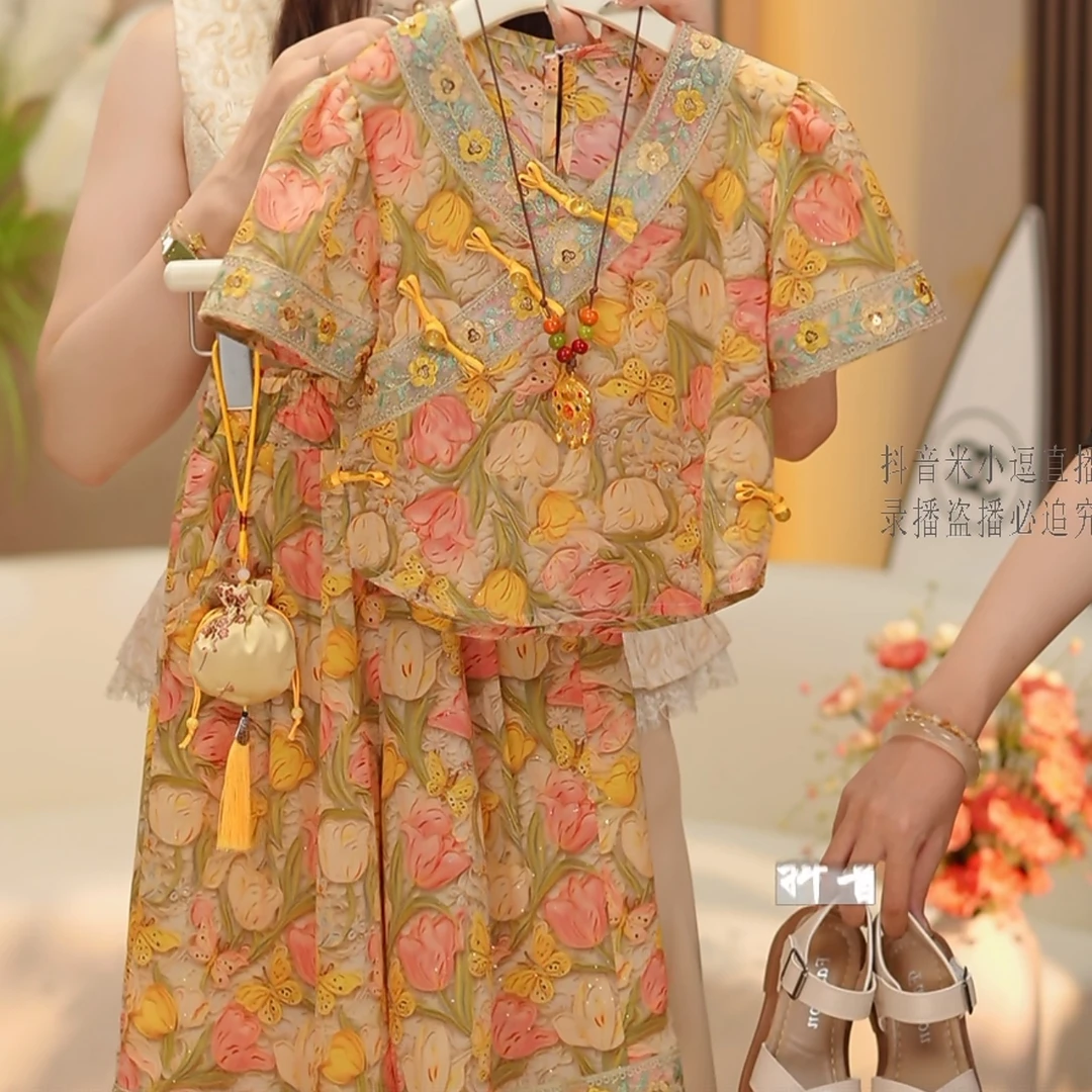 【米小逗】女童2025年夏季新款中国风时尚新中式刺绣凉快时髦潮k129
