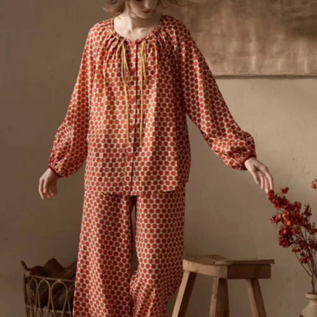 尘熙女士超薄棉布秋冬家居服套装60004