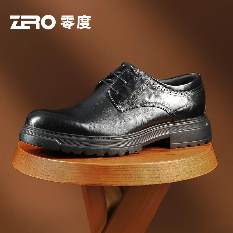 【明星同款】零度男鞋2025夏季新款厚底真皮皮鞋透气软底系带牛津鞋