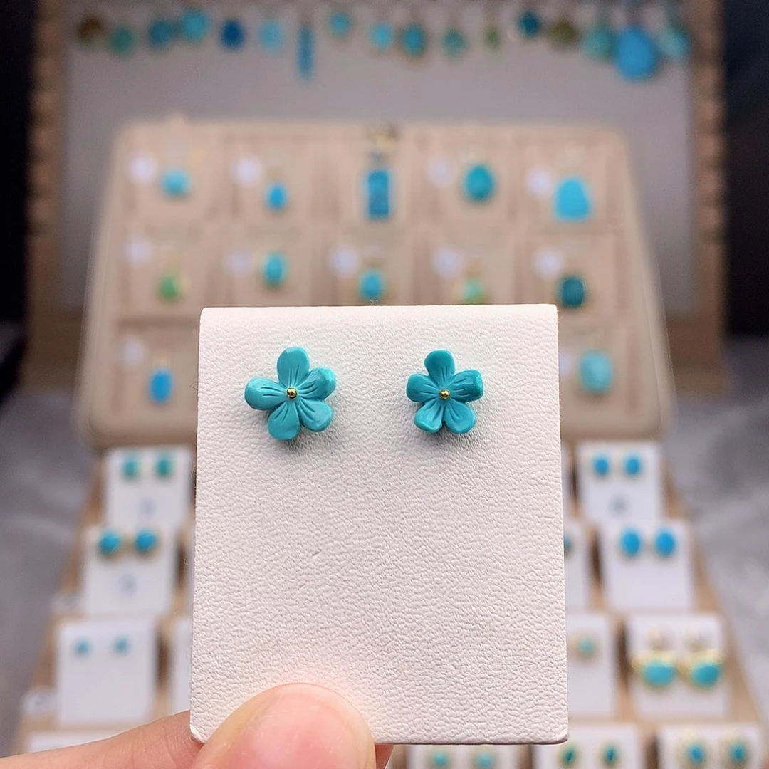 绿松石耳饰18K金镶嵌