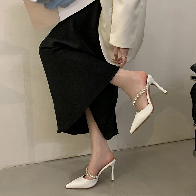 【DR官方正品】艾佐利女鞋~外穿一字带水钻尖头高跟鞋气质性感细