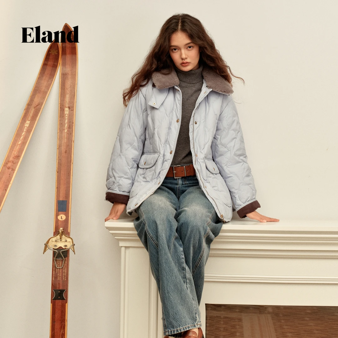 Eland衣恋羽绒服时尚毛领外套EEJDF4TE06