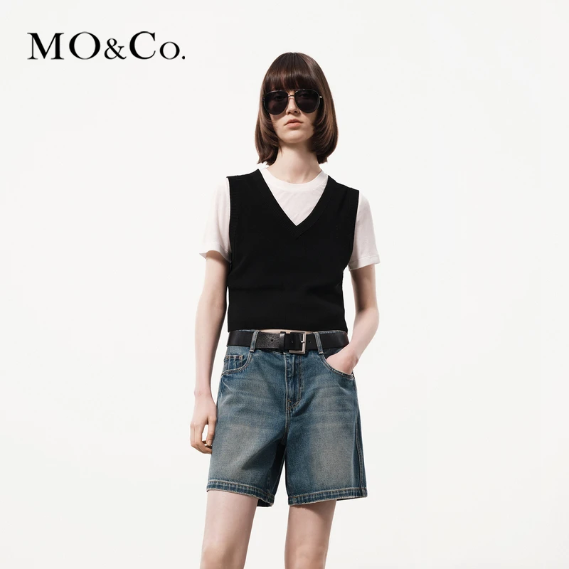 【达人专属】MOCOV领短款兜量立裁简约薄款针织衫背心MBD2SWT004