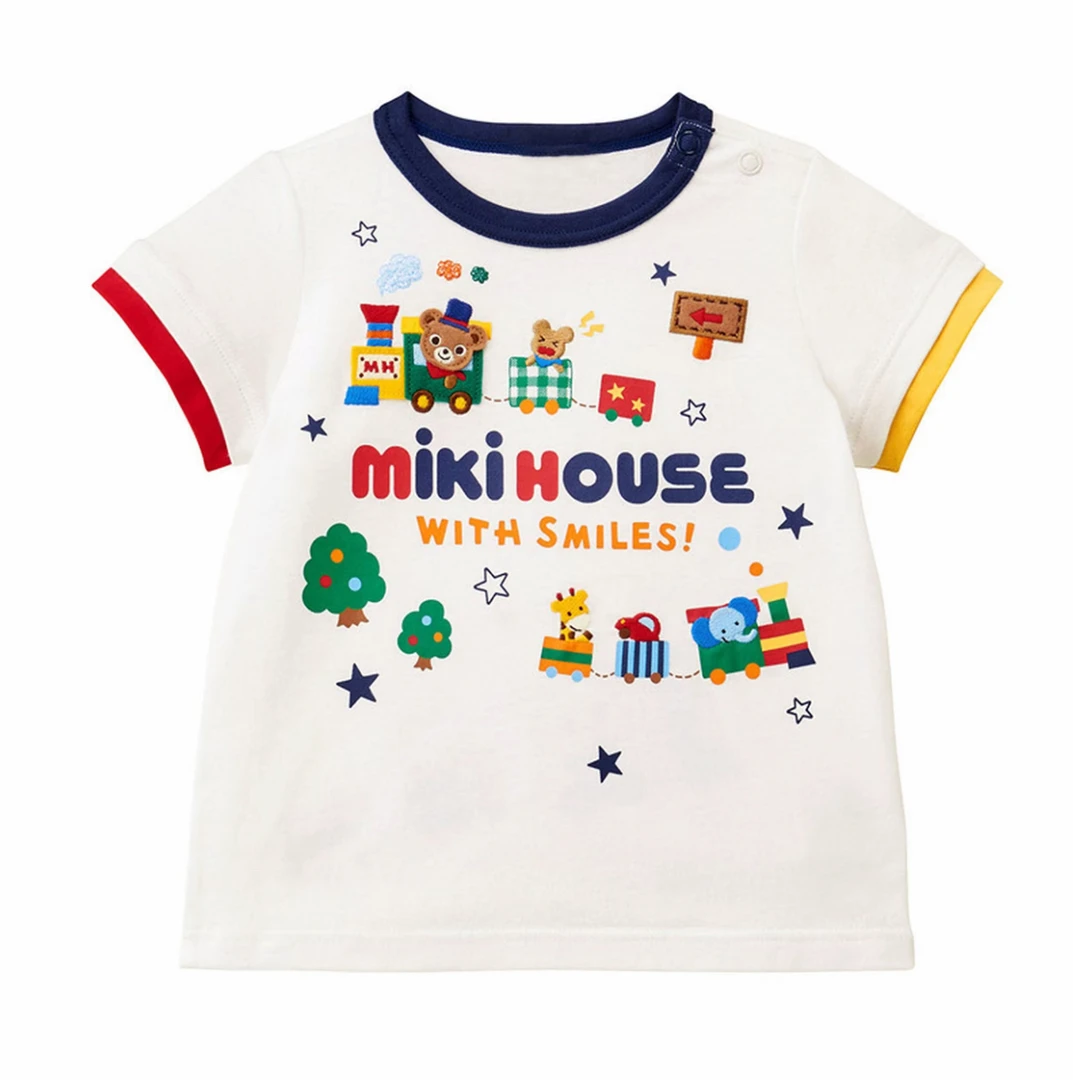 （现货）夏季新款男女宝宝可爱刺绣动物小火车短袖