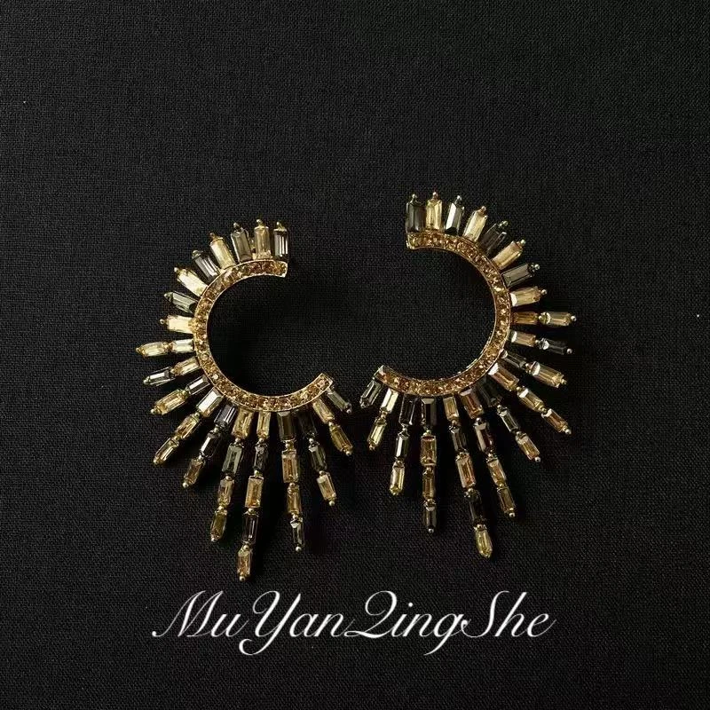 合金耳饰 个性半太阳花镶锆耳环女欧美气质耳饰波西米亚民族风