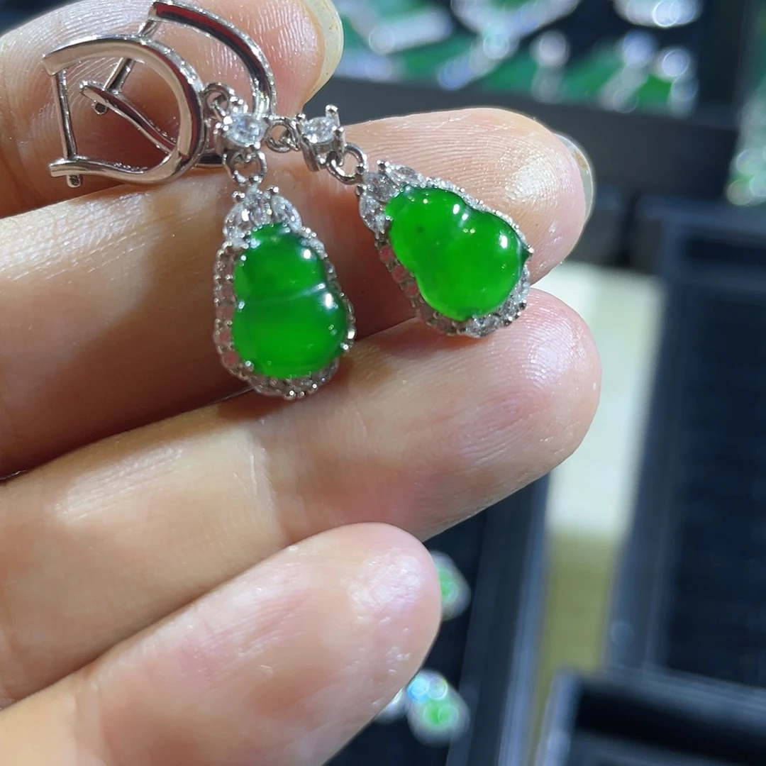 翡翠银S925镶嵌耳饰耳饰