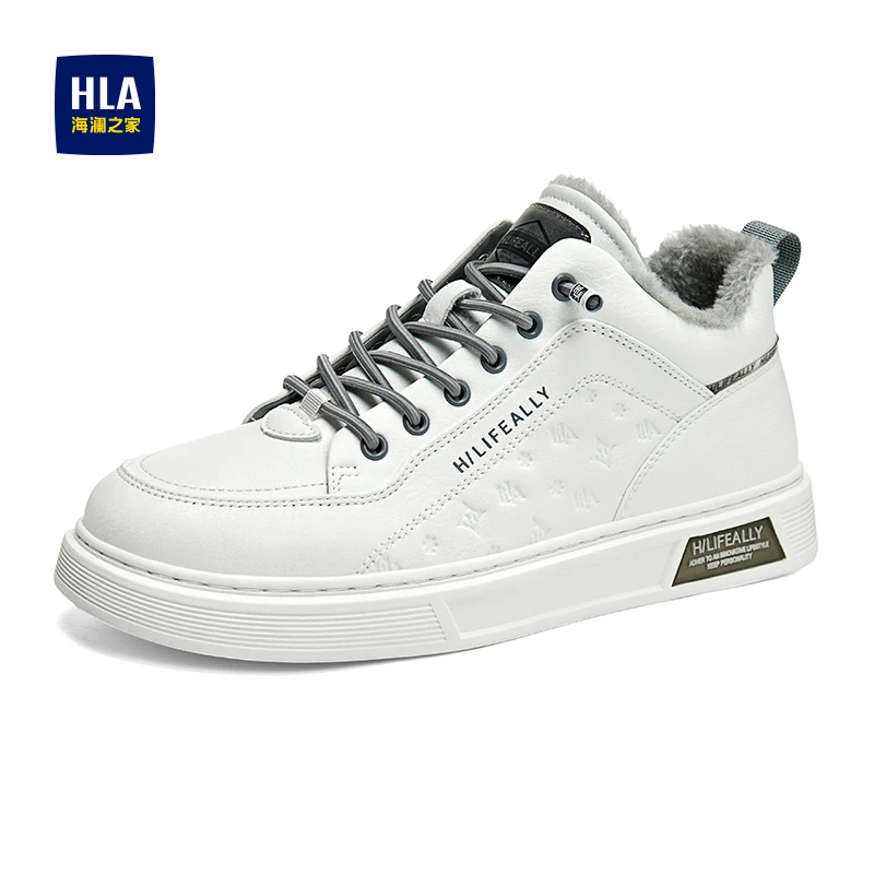 HLA/海澜之家2025秋冬新款加绒保暖一脚蹬板鞋百搭休闲男士小白鞋