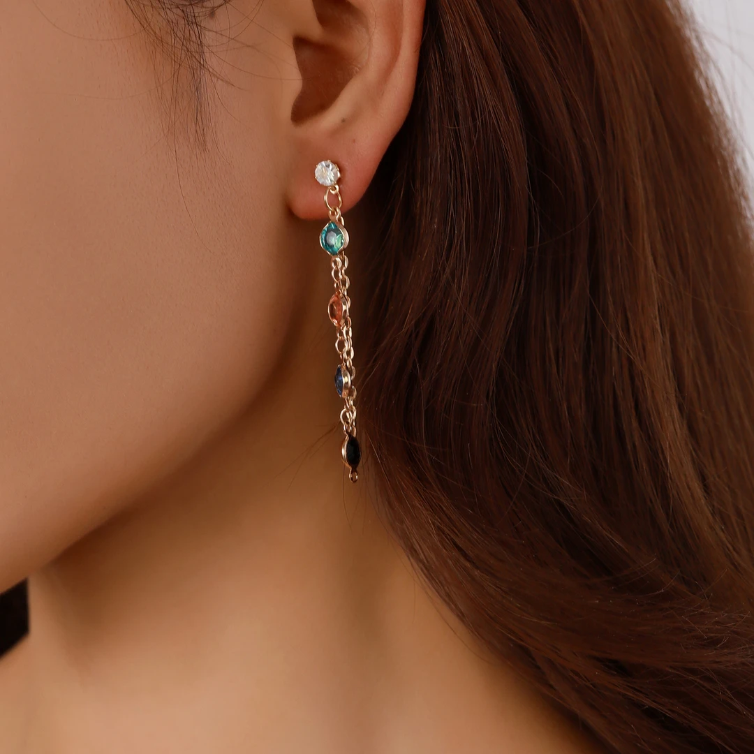 铜合金玻璃耳饰 玻璃球圆形流苏耳环复古精美时尚百搭设计耳坠