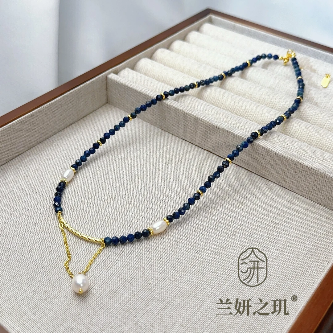 淡水珍珠 4mm青金石珍珠项链 延长链小众个性时尚项链 8902