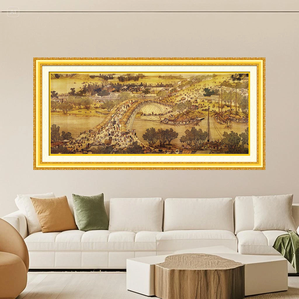 清明上河图中式十字绣线绣diy国画壁画客厅书房复古横幅装饰挂画