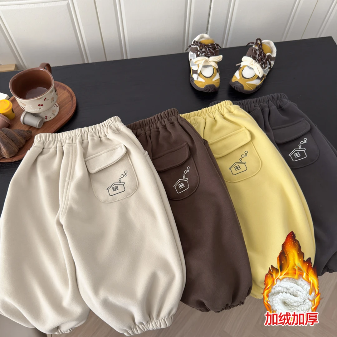 【高品质】儿童卫裤男童女童春秋冬运动休闲裤长裤韩版宽松加绒裤子