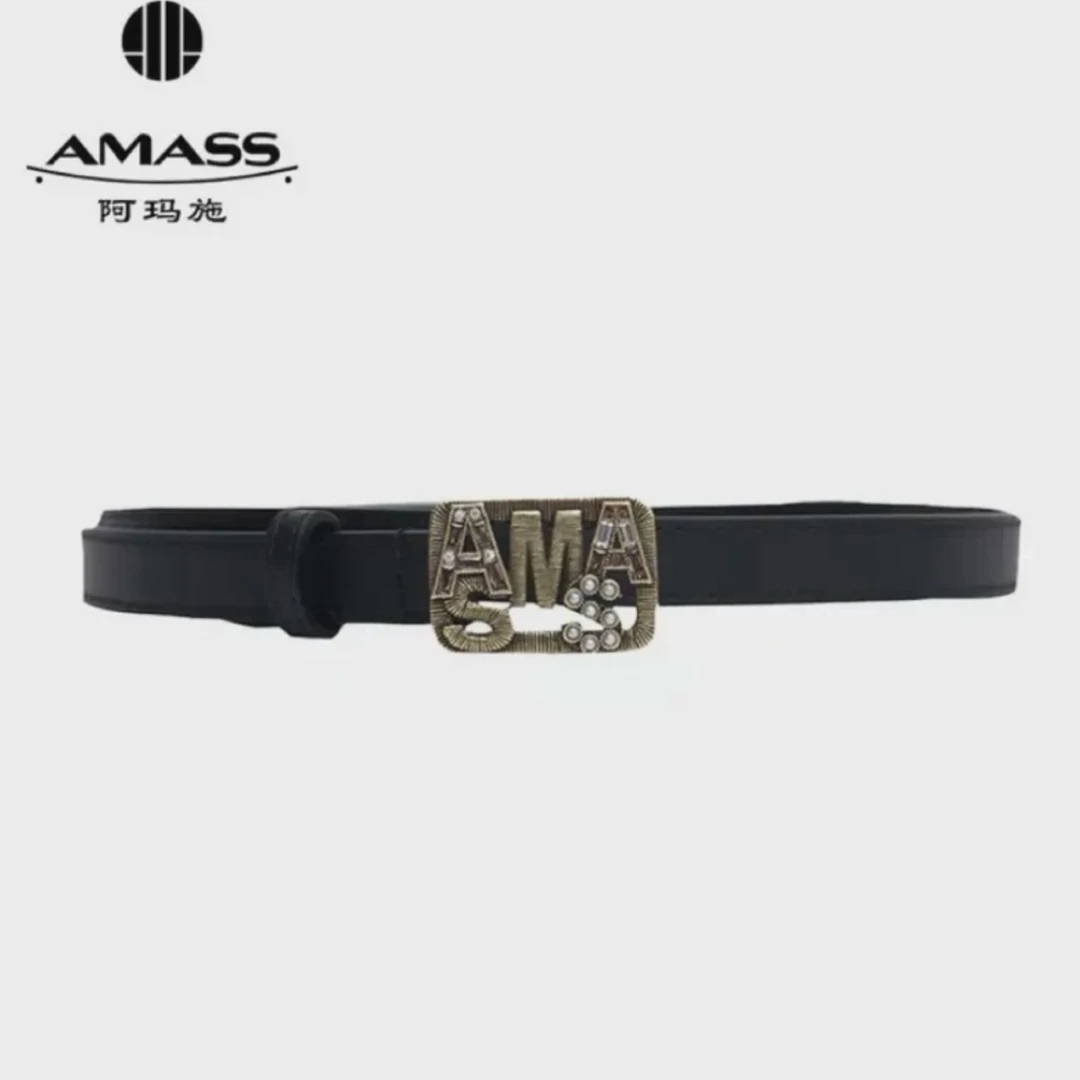 AMASS/阿玛施新款时尚字母方扣复古针扣软面百搭牛皮腰带5900409