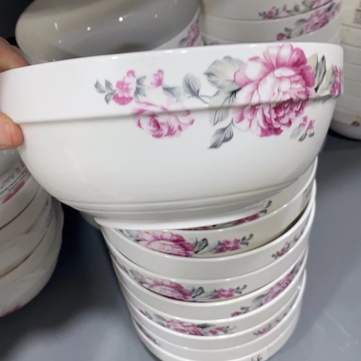 摆件166号2个装8寸紫色玫瑰花护边汤碗