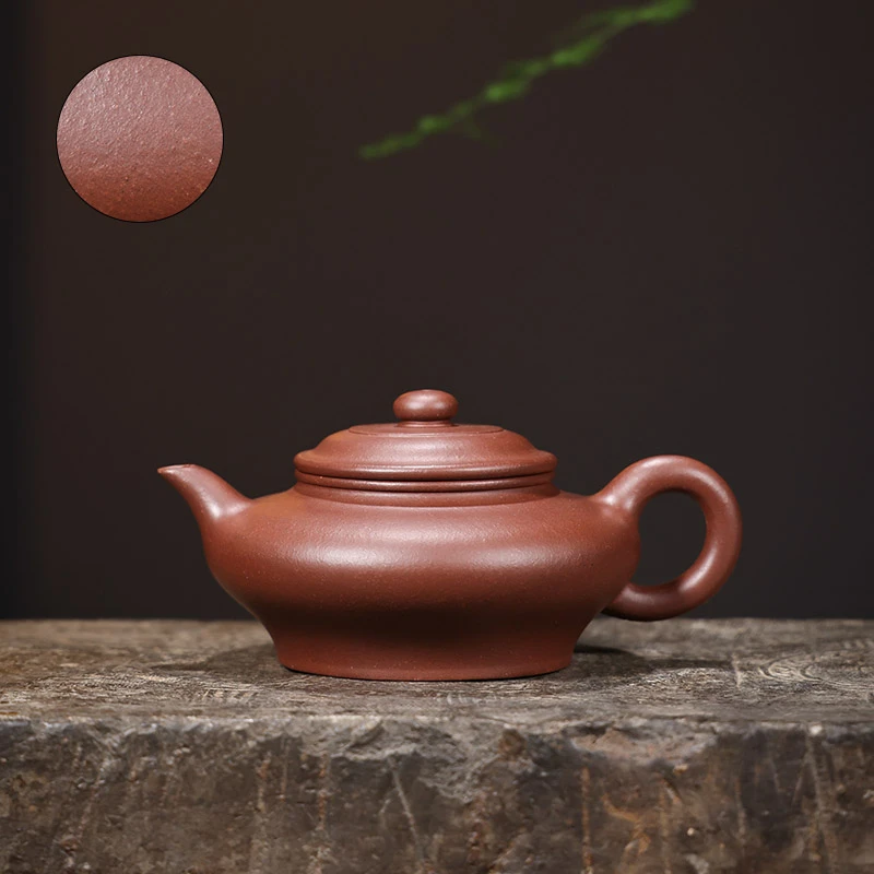 《原矿底槽青》《刹凸工艺100%全手工》虚扁紫砂茶壶210cc左右