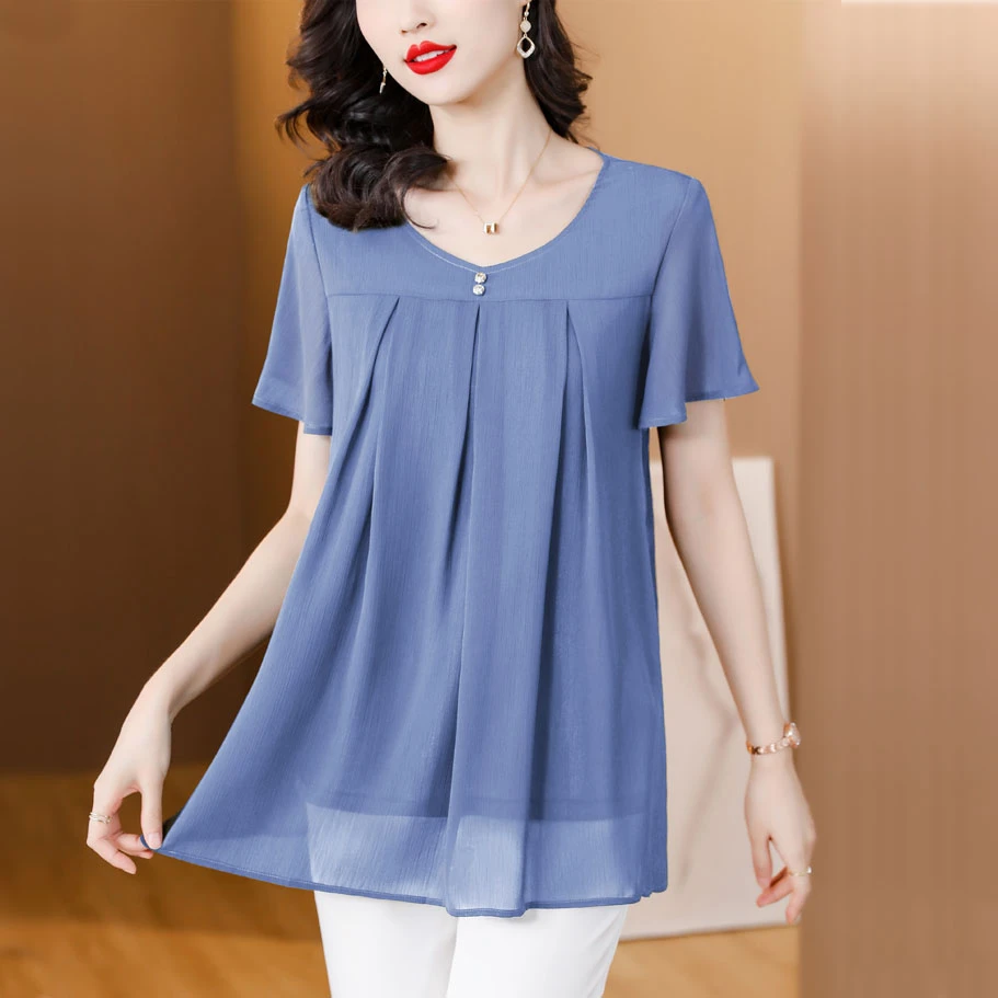 大码女装雪纺衫女加肥加大2025夏季短袖宽松中年妈妈上衣气质显瘦