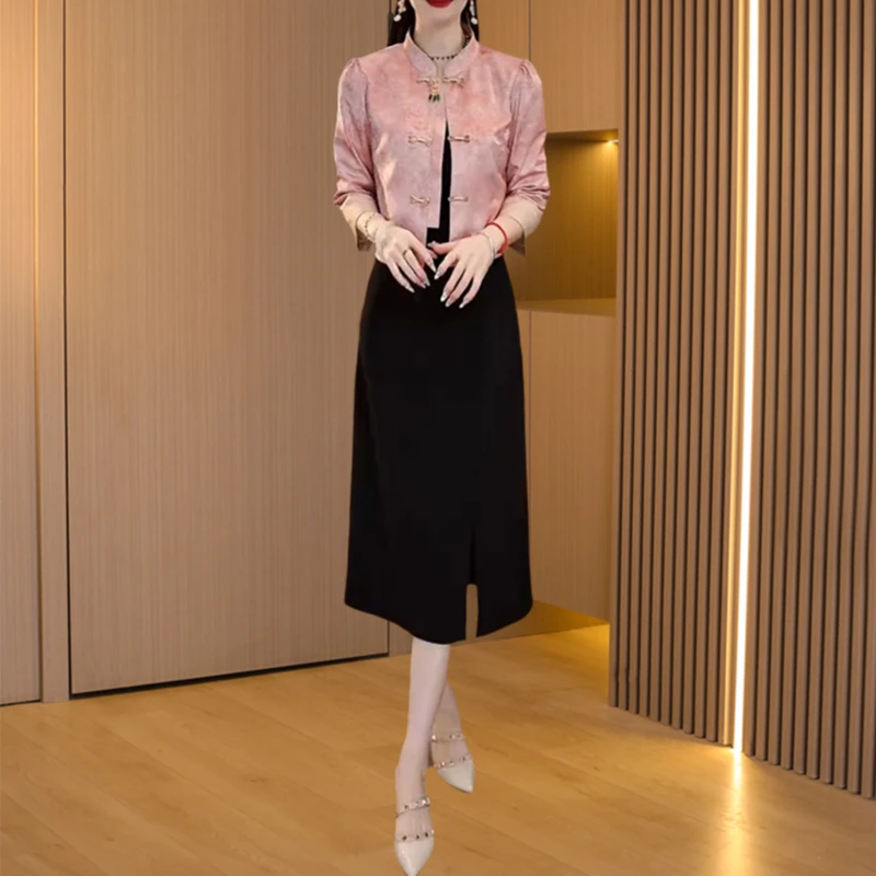 【可蓓儿】新中式连衣裙套装女2025新款开春气质改良妈妈两件妈妈装