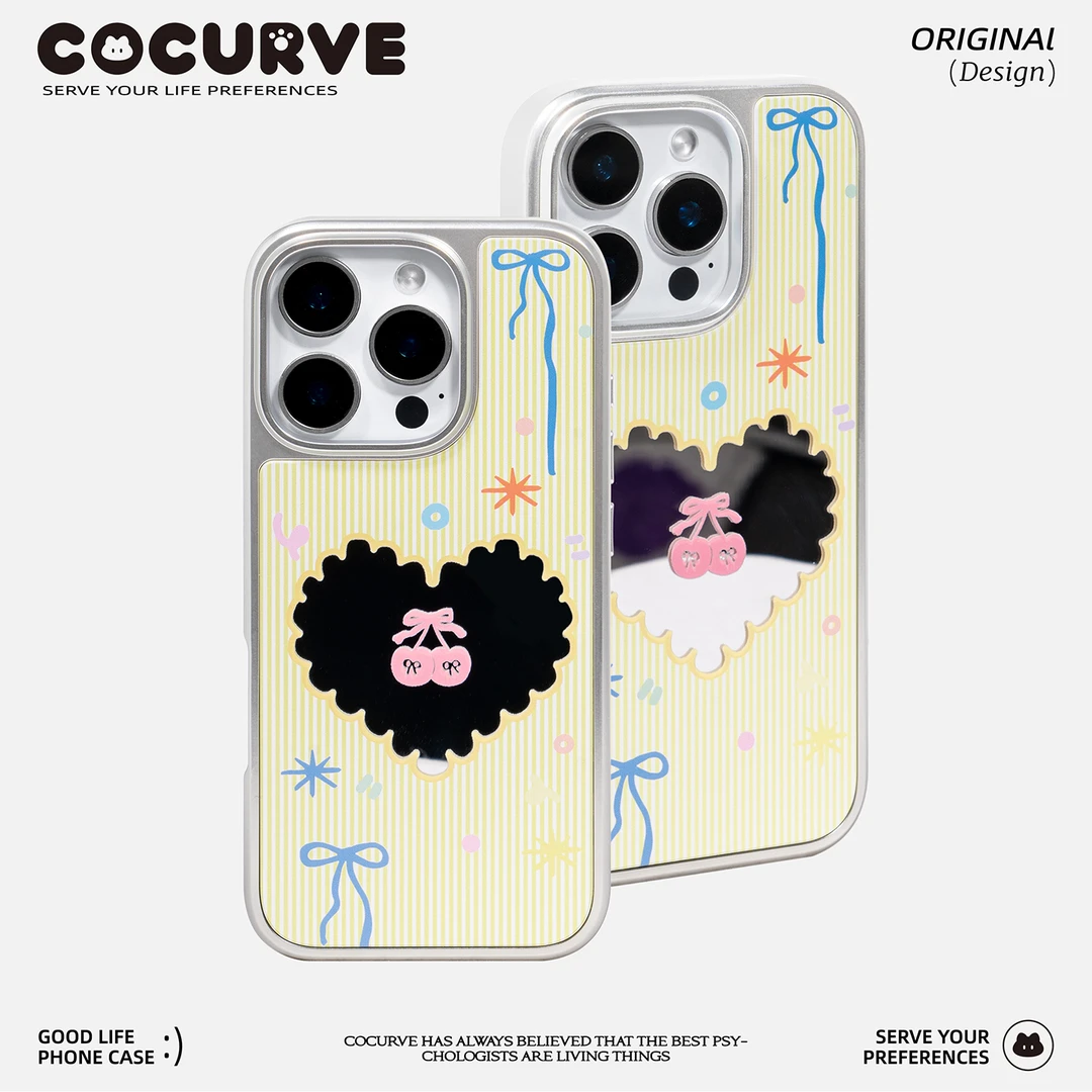 cocurve糖果爱心银边镜面适用苹果17 1615promax手机壳小众小清新