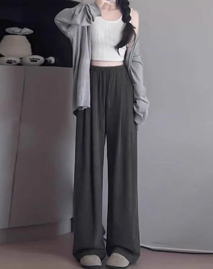 小卓 2025年秋季新款显瘦高腰垂感宽松直筒加绒糯米裤阔腿裤88018
