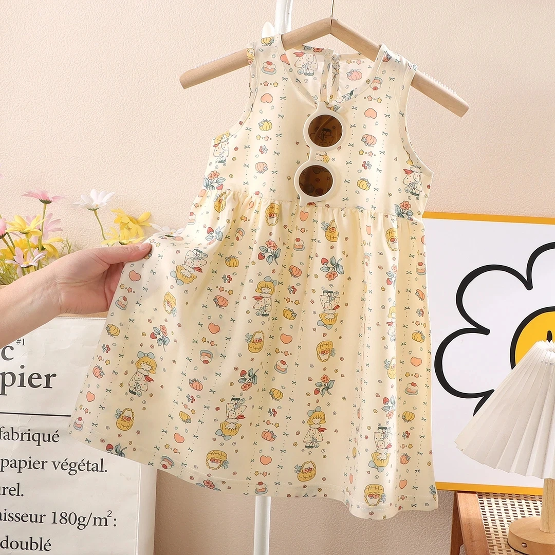 儿童连衣裙夏季女童碎花公主裙沙滩裙女宝夏季新款棉绸吊带背心裙