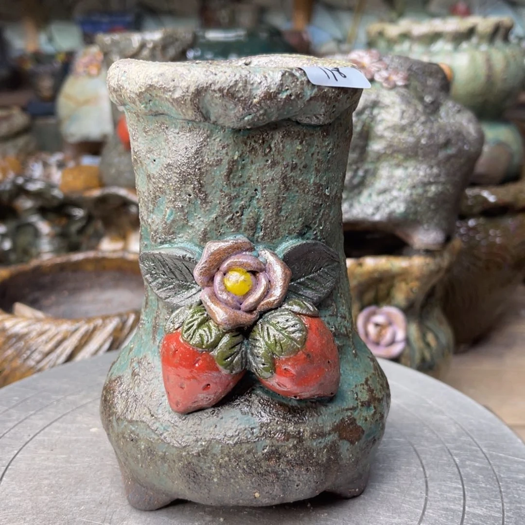 红陶粗砂陶手工花盆