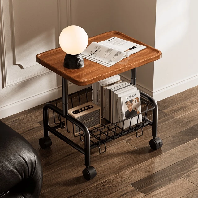 复古风沙发边几可移动客厅小推车置物架带轮小茶几家用简易小桌子