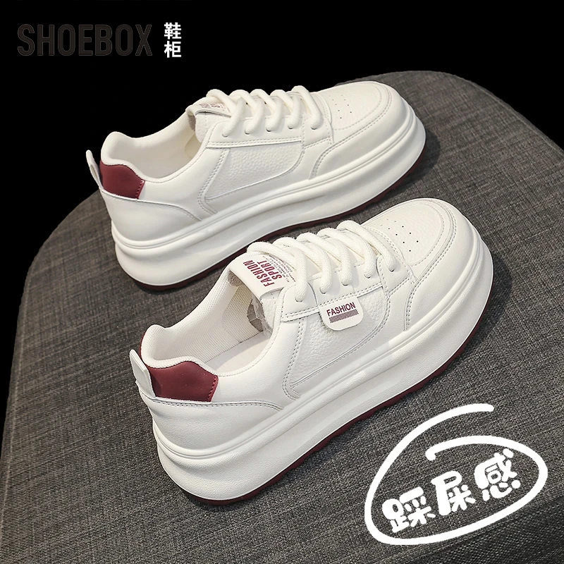 SH0EBOX鞋柜踩屎感厚底板鞋女款2025秋新款学生小白鞋女运动鞋