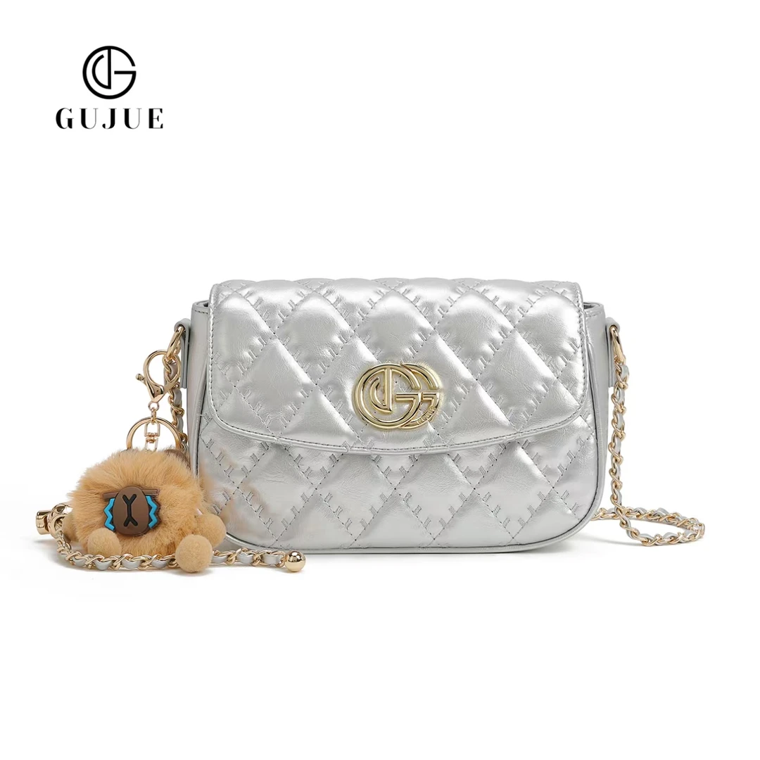 夏季新款爆裂纹油蜡皮链条菱格包时尚洋气百搭斜挎链条包