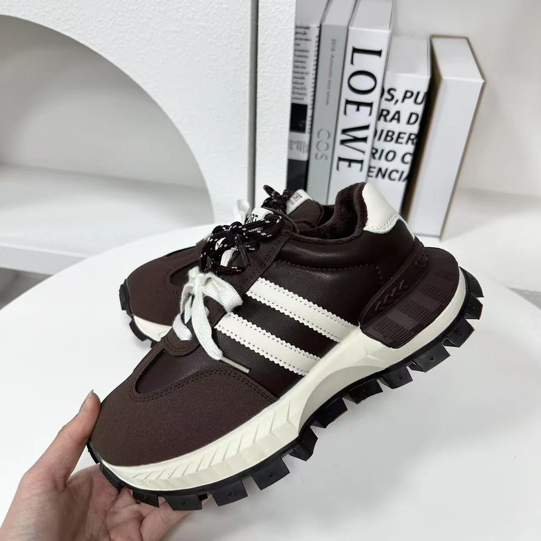 F666 加绒复古阿甘鞋女2025新款厚底休闲鞋防滑老爹鞋时尚运动鞋