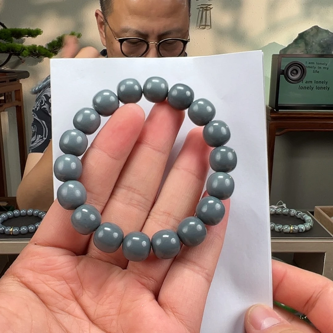 和田玉未镶嵌手链卡12mm格雷灰