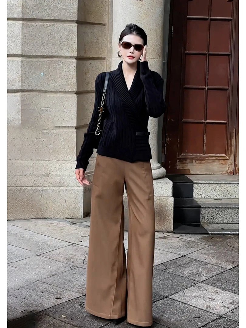 早秋贵气感御姐穿搭气场强大高级感又酷又飒通勤黑色针织休闲套装