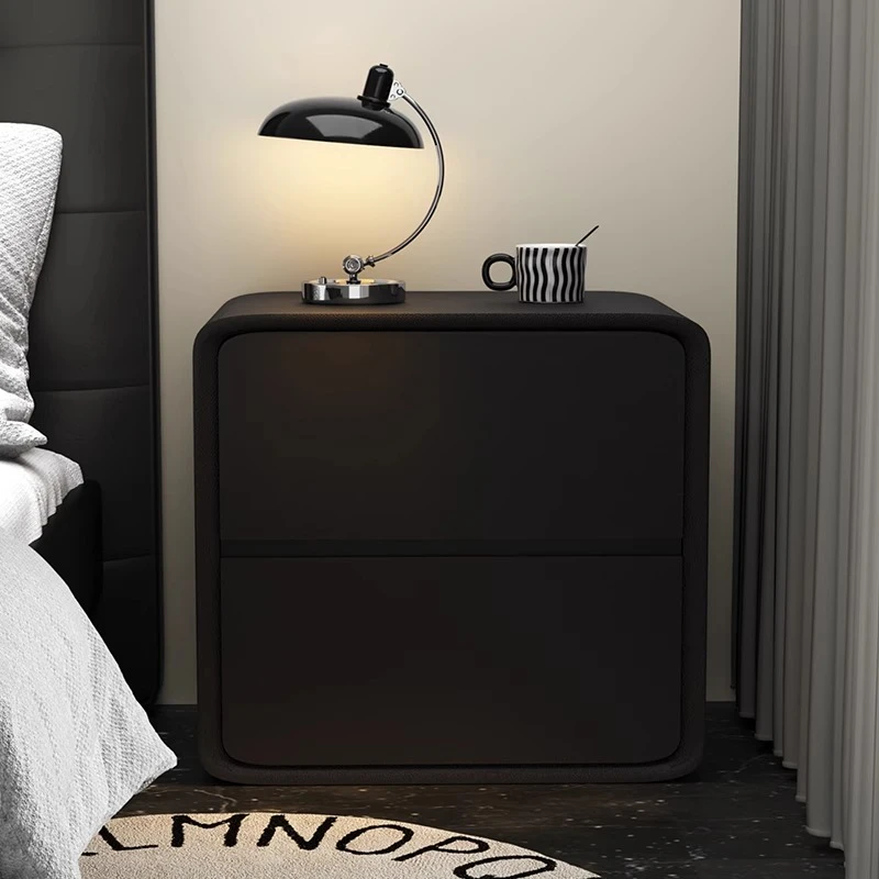 高级感实木床头柜黑色侘寂风床边柜简约现代储物卧室简易收纳柜子
