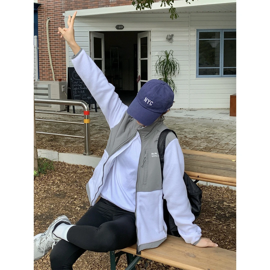 喜家外贸-秋季新款上下拼色摇粒绒外套23631