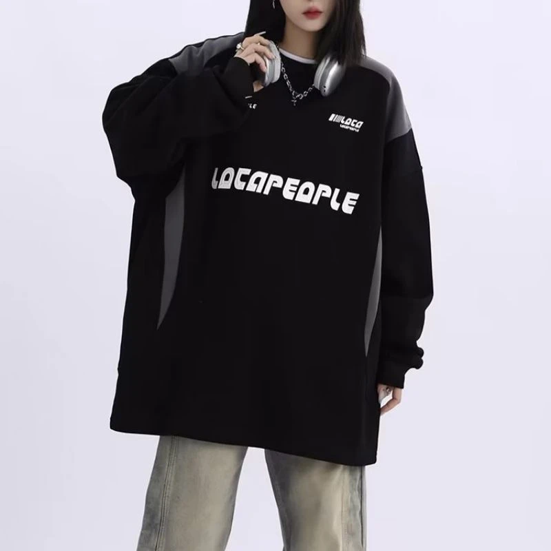 九牧王【爆款上新】百搭机车上衣复古风街头潮牌美式赛车元素圆领长