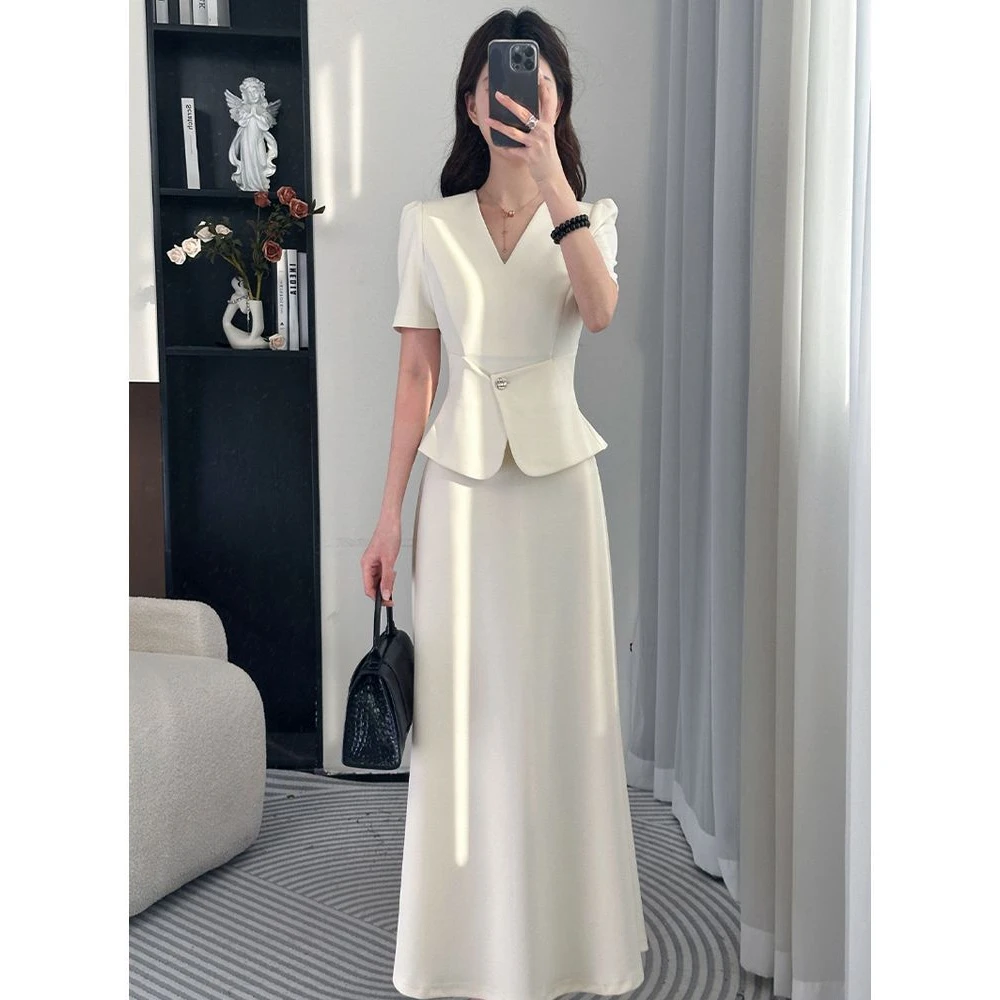 法式连衣裙女夏气质轻奢高级感大方得体重要场合套装裙子白色显瘦