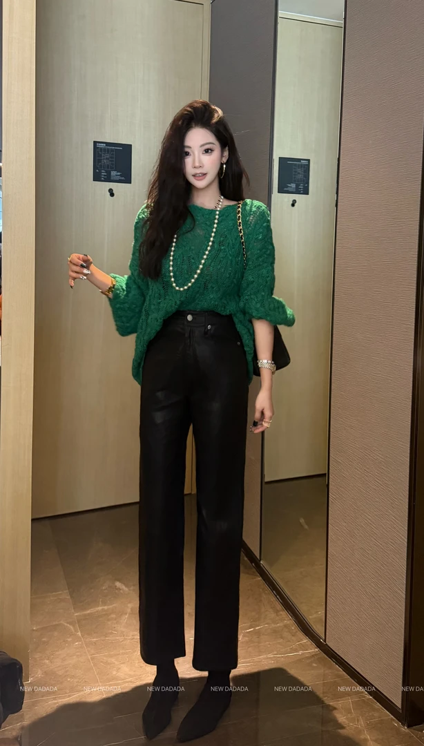 利达 NEW DADADA显瘦气质时尚高腰夏季百搭直筒休闲皮裤CDM843