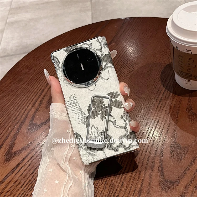 适用华为matex6折叠手机壳matex5典藏版国风复古松鹤支架翻盖皮套