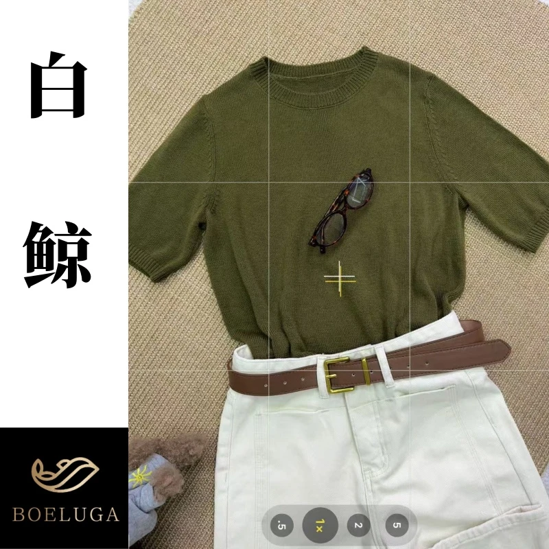 【白鲸】春款纯色短袖女通勤风毛针织衫ins休闲百搭简约韩版2533（2）