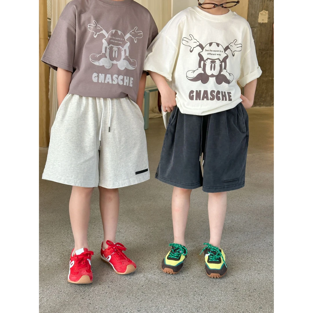 in 爱：mx25夏季韩版儿童贴标做旧针织短裤男女童砂洗百搭中裤503