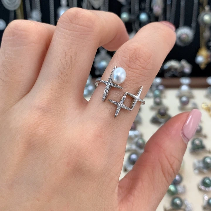 银S925镶嵌戒指海水珍珠