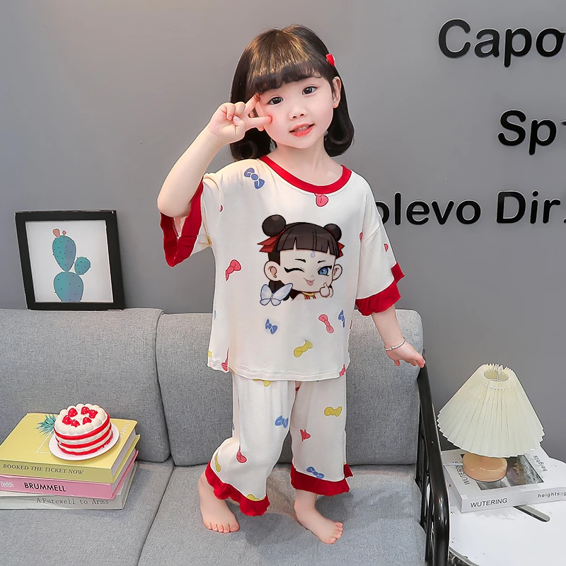 女童莫代尔睡衣夏季薄款女孩宝宝哪吒空调服夏款儿童装家居服套装