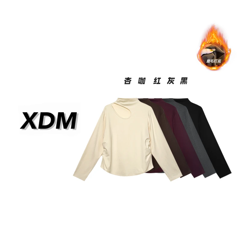 镂空加绒加厚保暖半高领打底衫上衣大码女装冬季显瘦T恤3821