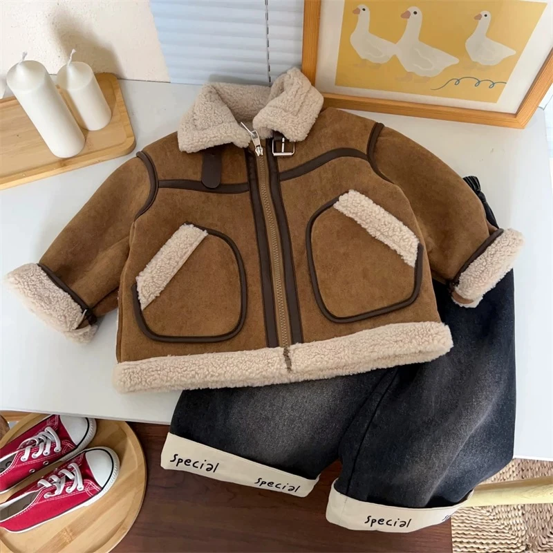 【二宝妈】儿童外套2025新款冬季男童加绒夹克中小童加厚休闲上衣潮