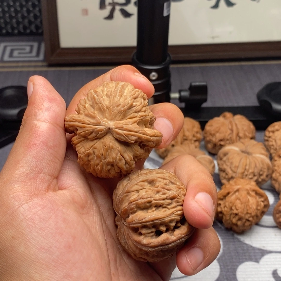 把件文玩核桃全品无修44尺粗筋白狮子